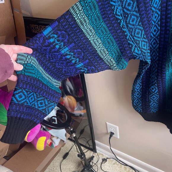 80s Expressions International Sweater Men Large Blue Chunky Grandpa Colorful X - Picture 6 of 10